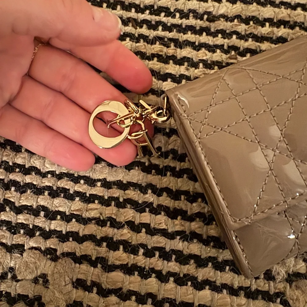 New Christian Dior Lotus Wallet, Taupe Patent